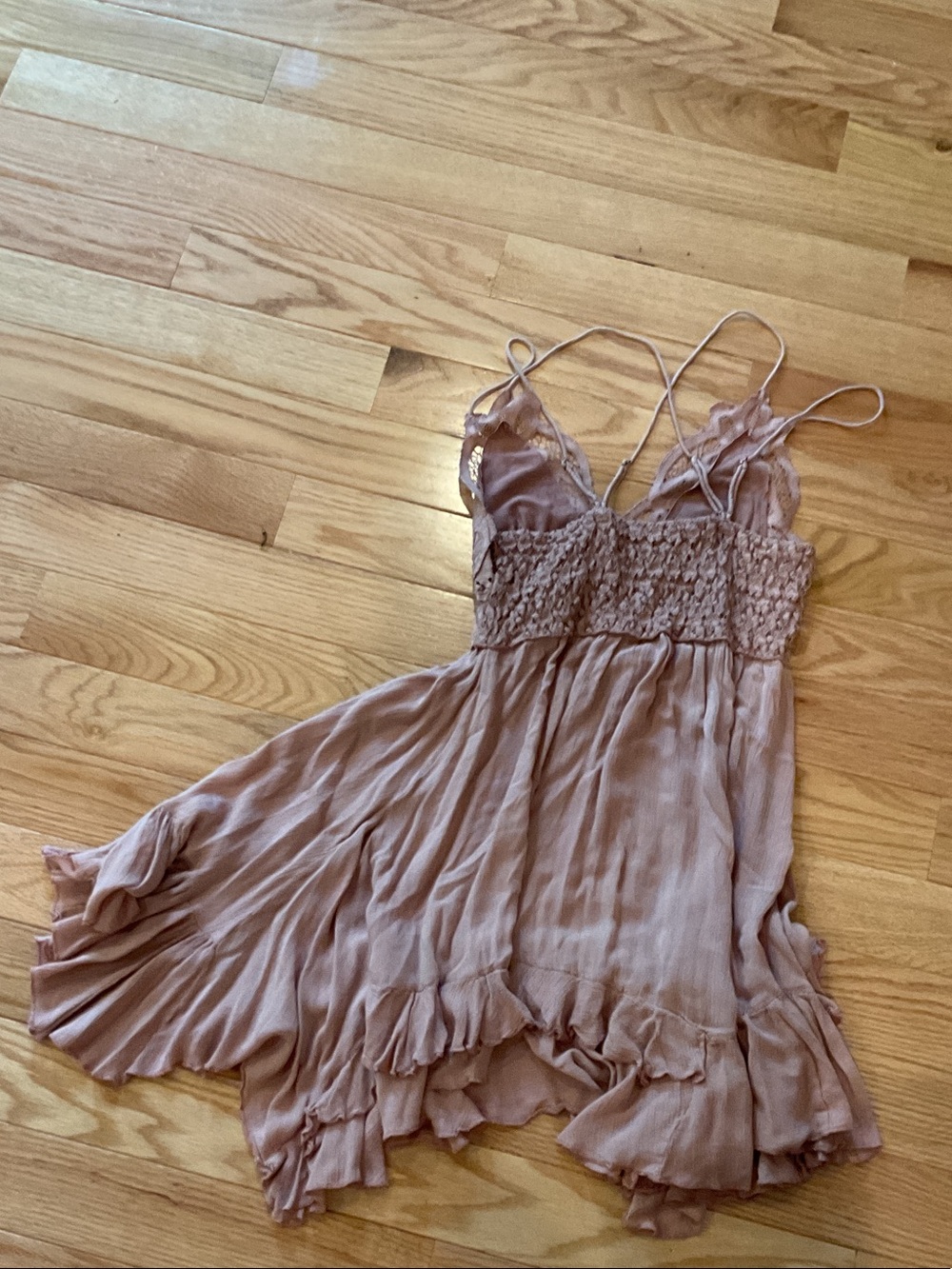 Free People Adella Slip Dress Lace-Trim Pleated Mini Blush Pink small whimsigoth - Picture 9 of 14